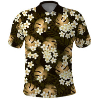 Gold Tropical Hawaii Polo Shirt Seamless Monstera Plumeria Hawaiian Pattern - Polynesian Pride