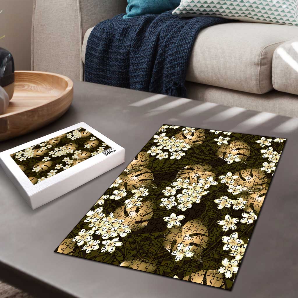Gold Tropical Hawaii Puzzle Seamless Monstera Plumeria Hawaiian Pattern LT14 - Polynesian Pride
