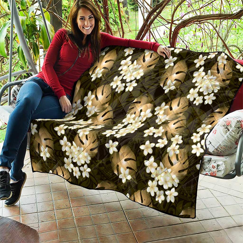 Gold Tropical Hawaii Quilt Seamless Monstera Plumeria Hawaiian Pattern - Polynesian Pride