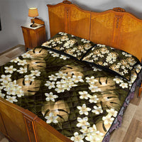 Gold Tropical Hawaii Quilt Bed Set Seamless Monstera Plumeria Hawaiian Pattern - Polynesian Pride