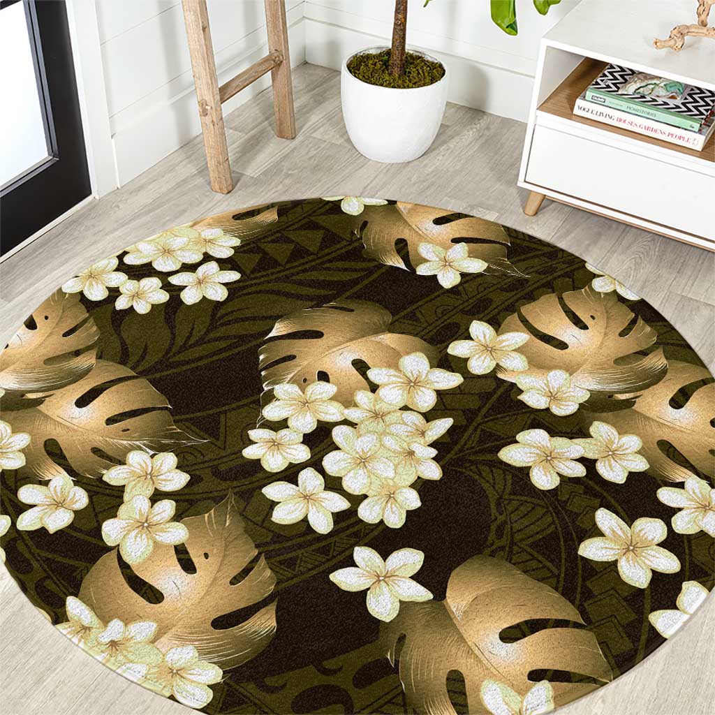 Gold Tropical Hawaii Round Carpet Seamless Monstera Plumeria Hawaiian Pattern LT14 Gold - Polynesian Pride