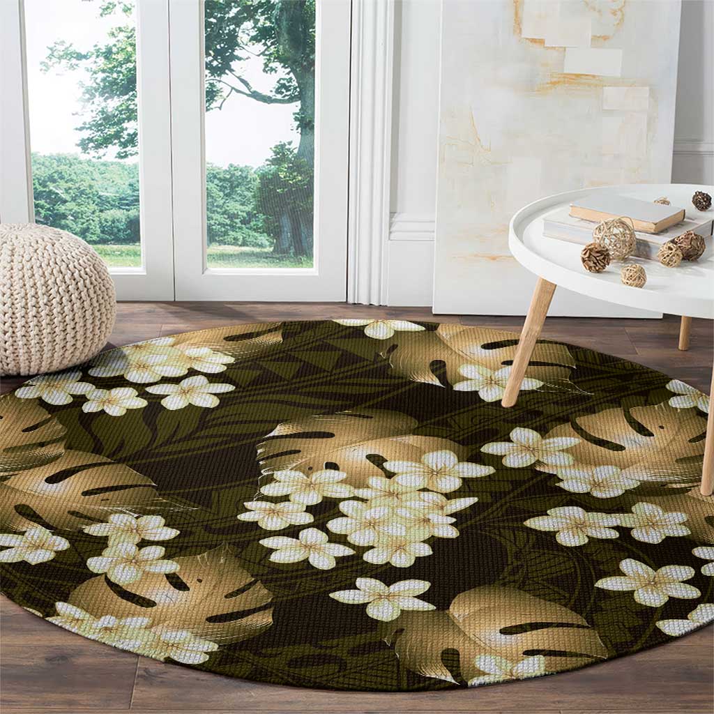 Gold Tropical Hawaii Round Carpet Seamless Monstera Plumeria Hawaiian Pattern LT14 - Polynesian Pride
