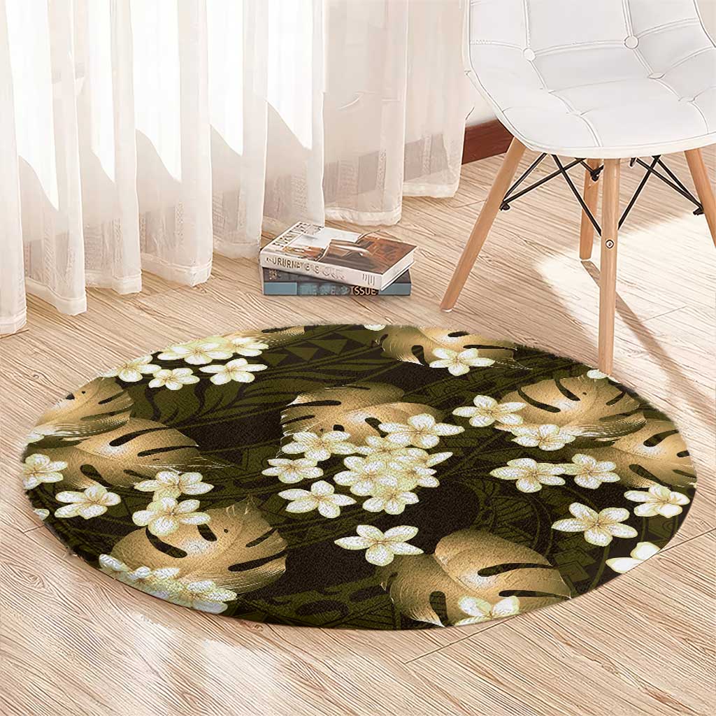 Gold Tropical Hawaii Round Carpet Seamless Monstera Plumeria Hawaiian Pattern LT14 - Polynesian Pride