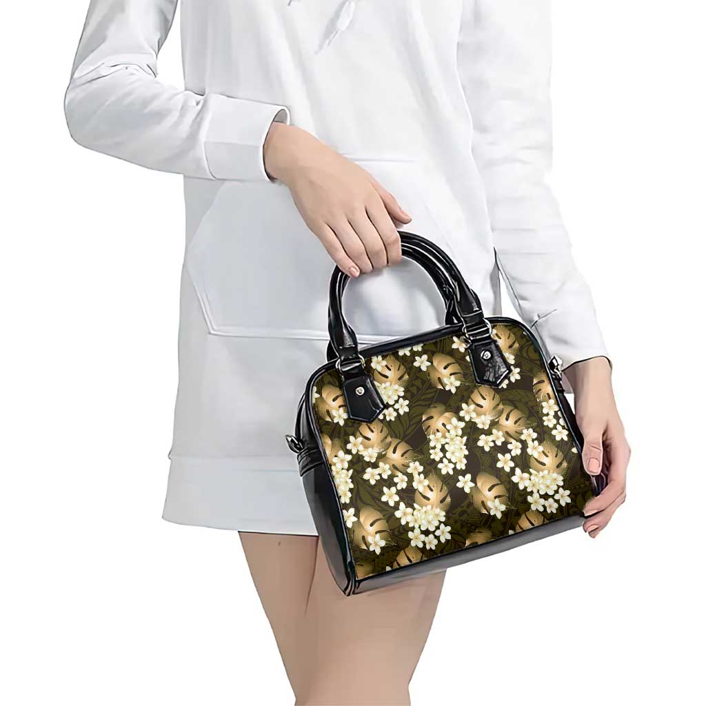 Gold Tropical Hawaii Shoulder Handbag Seamless Monstera Plumeria Hawaiian Pattern - Polynesian Pride