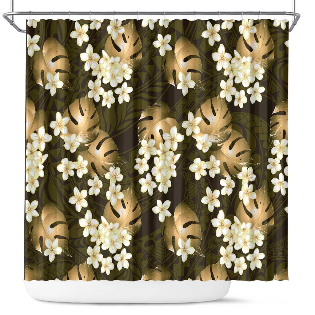 Gold Tropical Hawaii Shower Curtain Seamless Monstera Plumeria Hawaiian Pattern LT14 Gold - Polynesian Pride