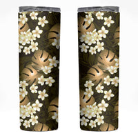 Gold Tropical Hawaii Skinny Tumbler Seamless Monstera Plumeria Hawaiian Pattern - Polynesian Pride