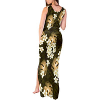 Gold Tropical Hawaii Tank Maxi Dress Seamless Monstera Plumeria Hawaiian Pattern - Polynesian Pride