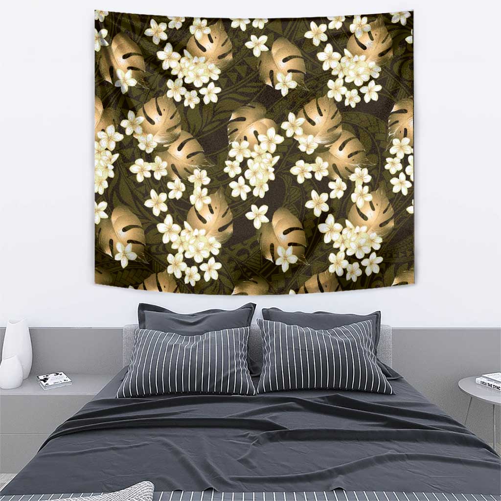 Gold Tropical Hawaii Tapestry Seamless Monstera Plumeria Hawaiian Pattern LT14 - Polynesian Pride