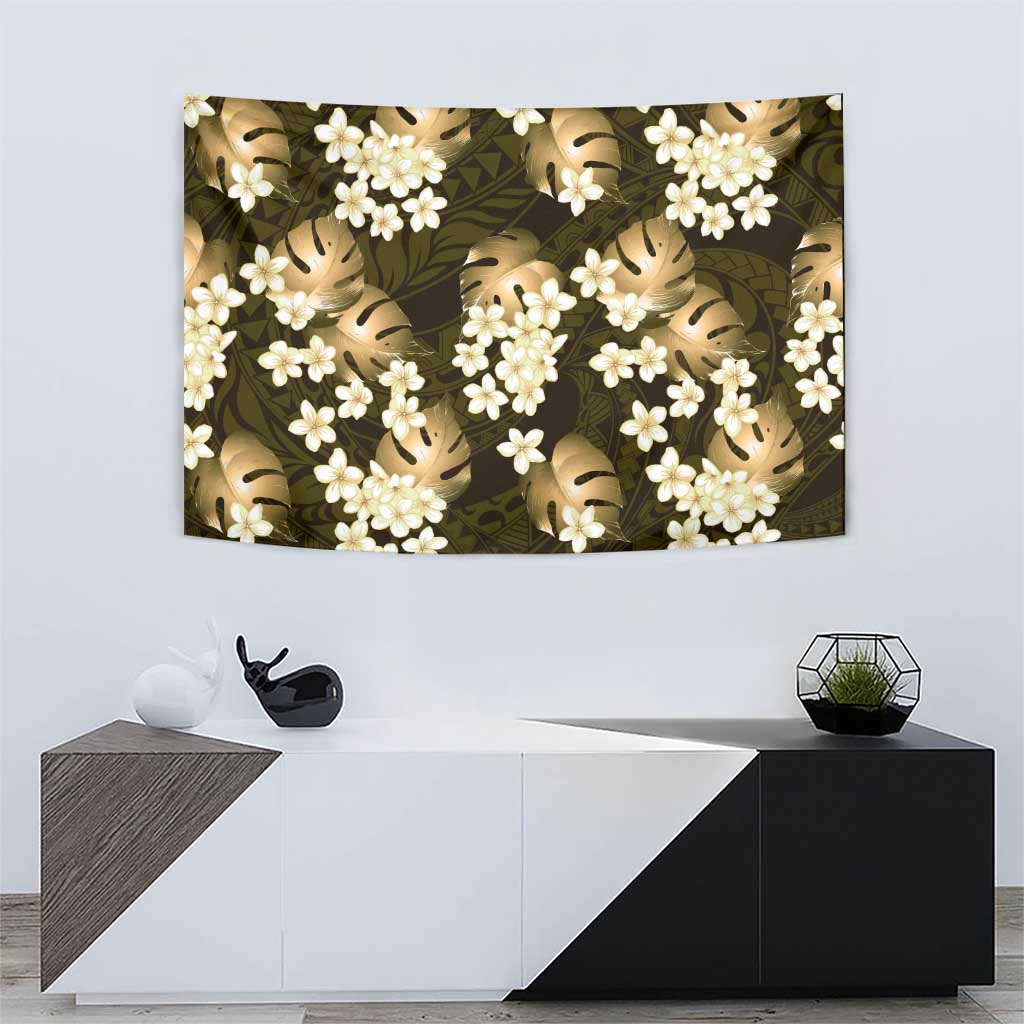 Gold Tropical Hawaii Tapestry Seamless Monstera Plumeria Hawaiian Pattern LT14 - Polynesian Pride