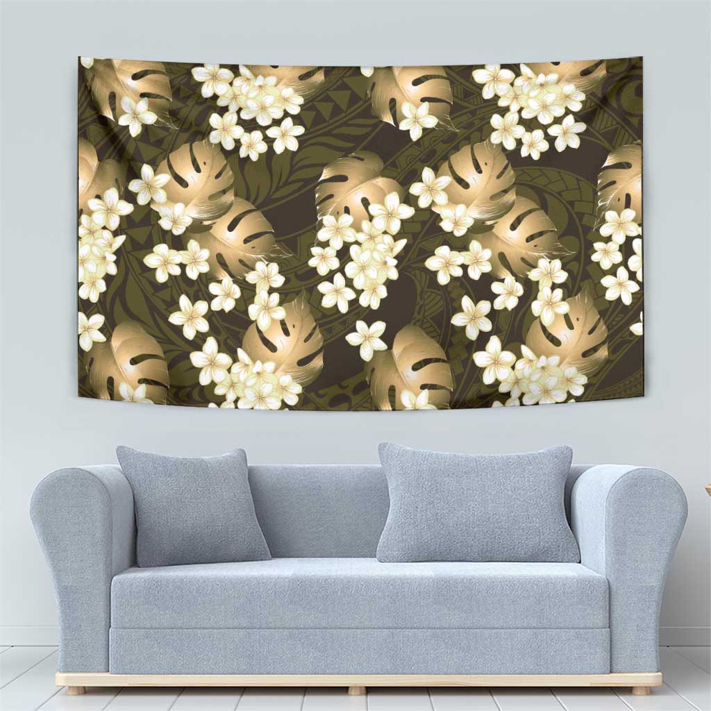 Gold Tropical Hawaii Tapestry Seamless Monstera Plumeria Hawaiian Pattern LT14 - Polynesian Pride
