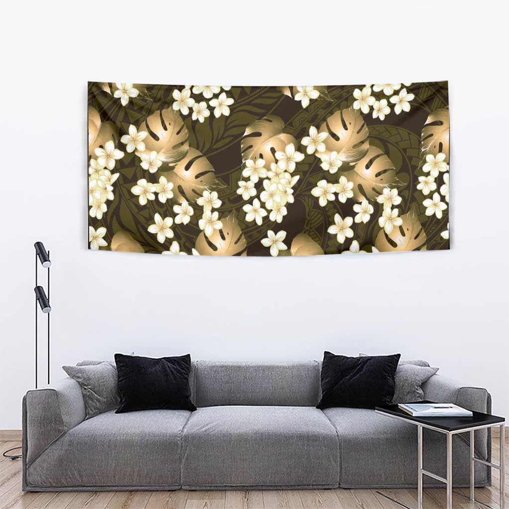 Gold Tropical Hawaii Tapestry Seamless Monstera Plumeria Hawaiian Pattern LT14 - Polynesian Pride