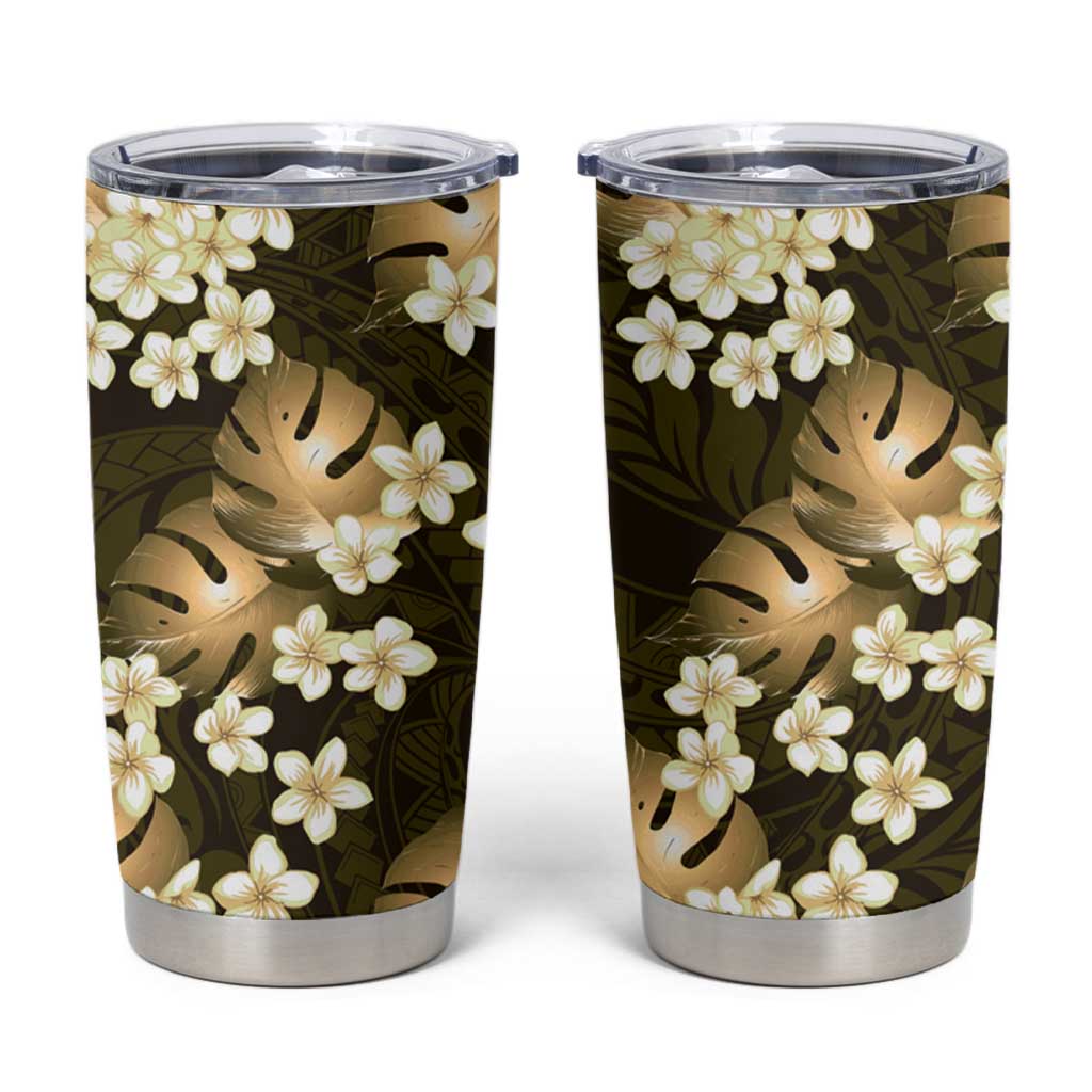 Gold Tropical Hawaii Tumbler Cup Seamless Monstera Plumeria Hawaiian Pattern - Polynesian Pride