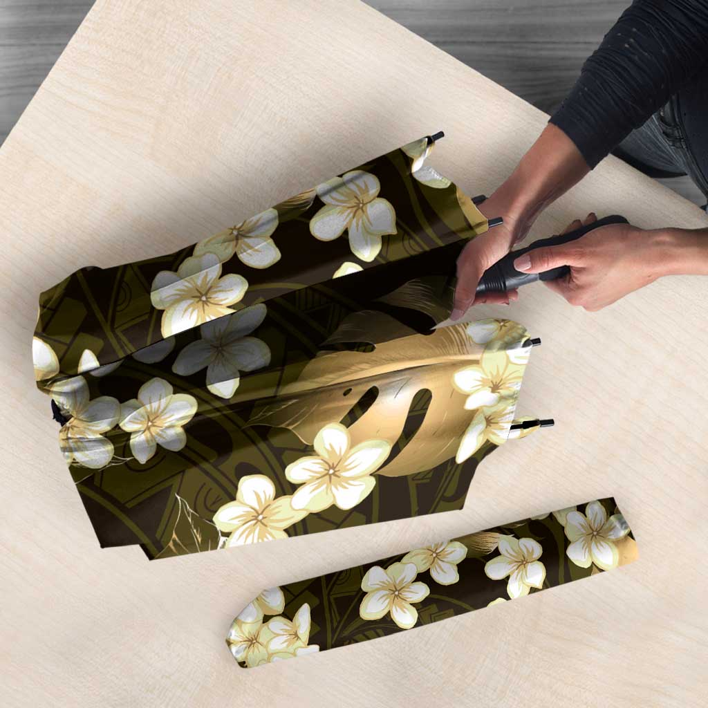Gold Tropical Hawaii Umbrella Seamless Monstera Plumeria Hawaiian Pattern - Polynesian Pride