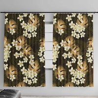 Gold Tropical Hawaii Window Curtain Seamless Monstera Plumeria Hawaiian Pattern LT14 With Hooks Gold - Polynesian Pride