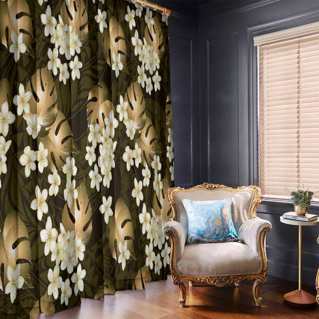 Gold Tropical Hawaii Window Curtain Seamless Monstera Plumeria Hawaiian Pattern LT14 - Polynesian Pride