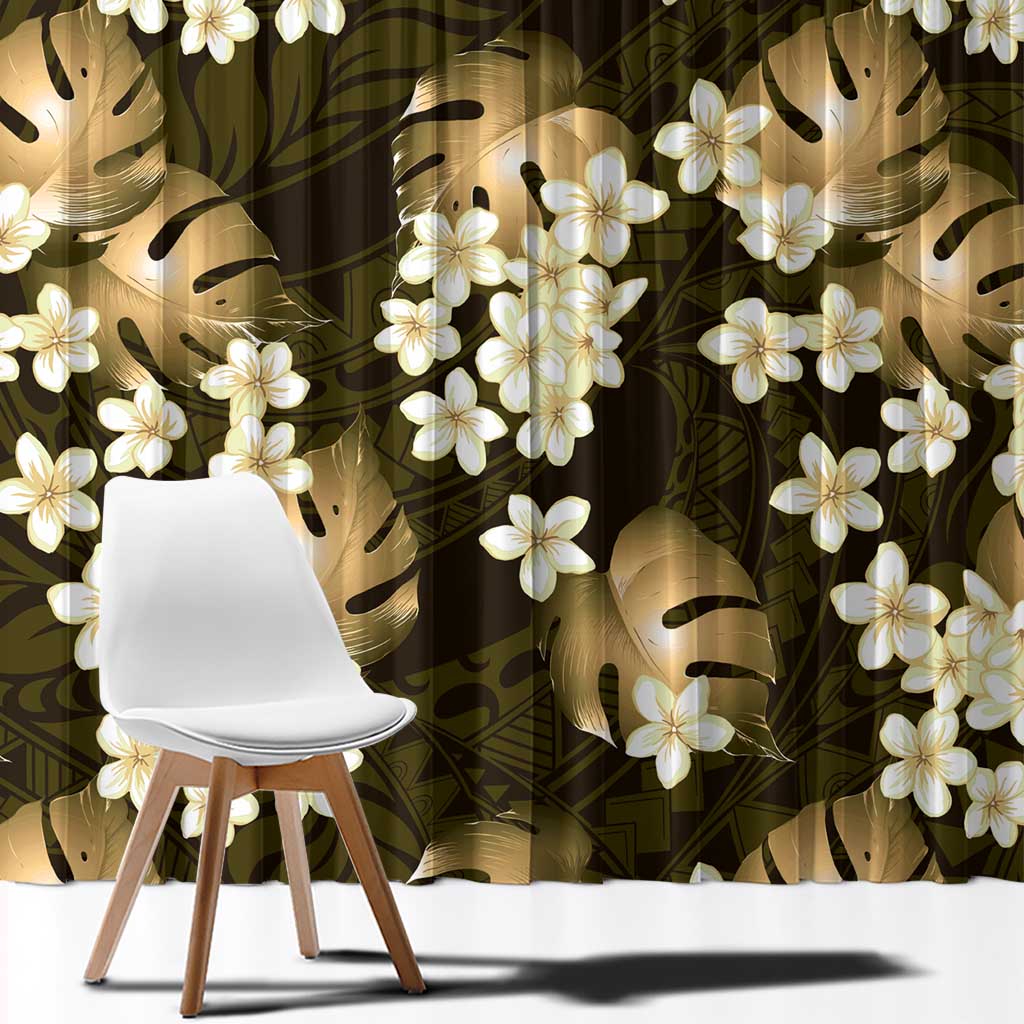 Gold Tropical Hawaii Window Curtain Seamless Monstera Plumeria Hawaiian Pattern LT14 - Polynesian Pride