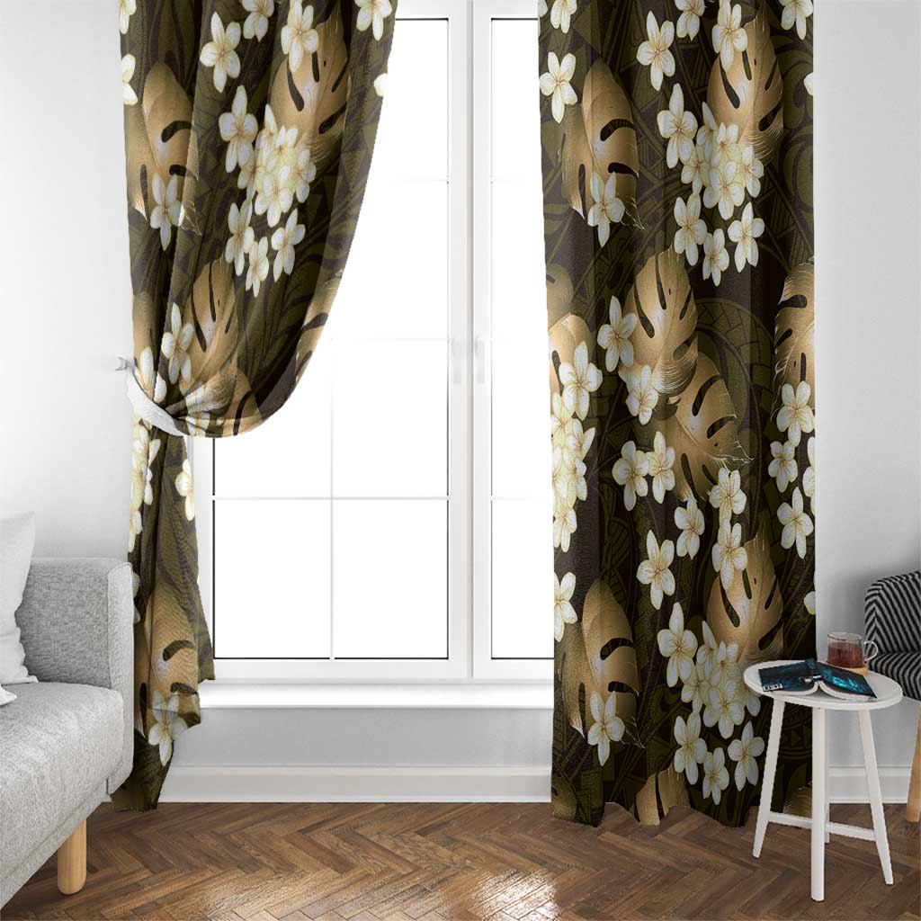 Gold Tropical Hawaii Window Curtain Seamless Monstera Plumeria Hawaiian Pattern LT14 - Polynesian Pride