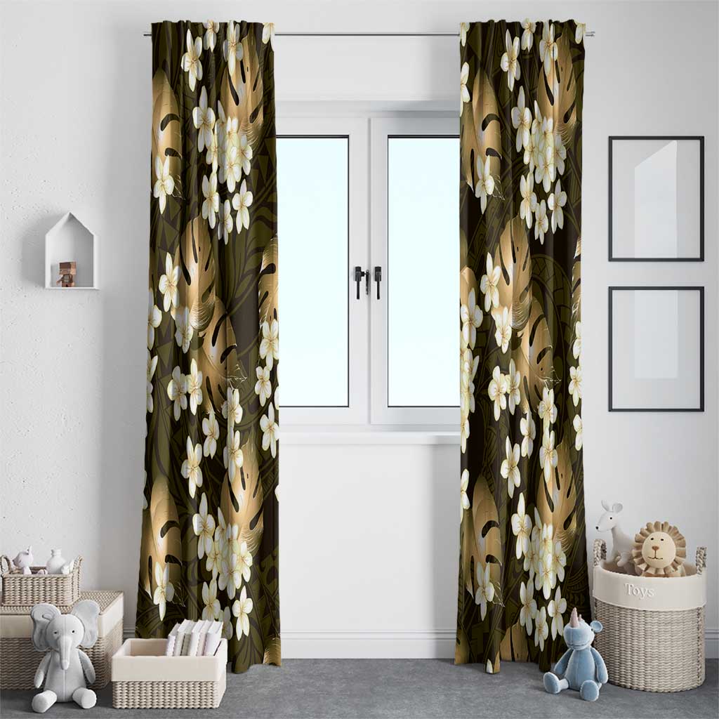 Gold Tropical Hawaii Window Curtain Seamless Monstera Plumeria Hawaiian Pattern LT14 - Polynesian Pride