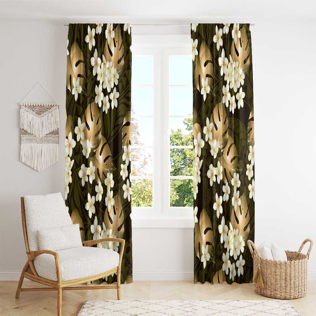 Gold Tropical Hawaii Window Curtain Seamless Monstera Plumeria Hawaiian Pattern LT14 - Polynesian Pride