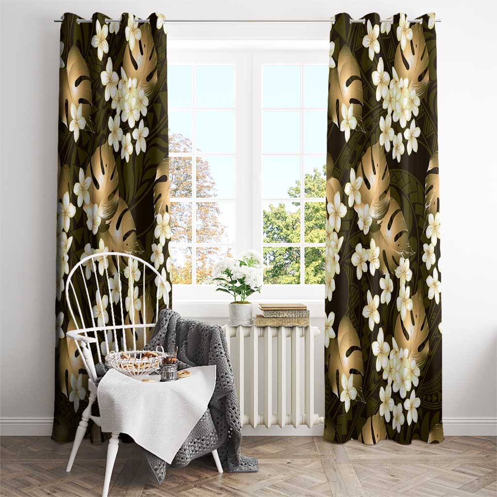 Gold Tropical Hawaii Window Curtain Seamless Monstera Plumeria Hawaiian Pattern LT14 - Polynesian Pride