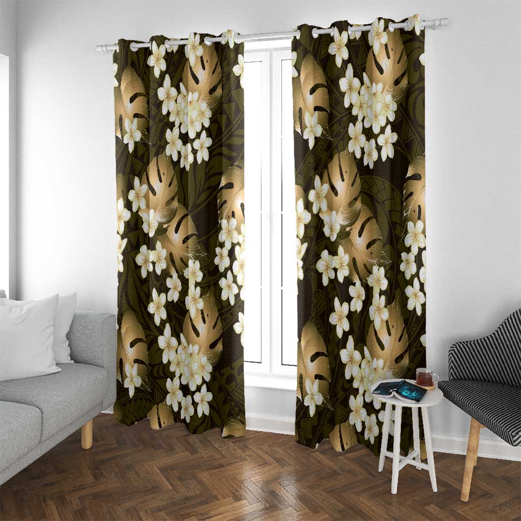 Gold Tropical Hawaii Window Curtain Seamless Monstera Plumeria Hawaiian Pattern LT14 With Grommets Gold - Polynesian Pride