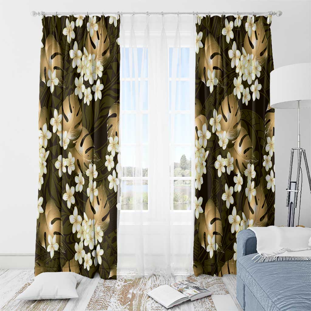 Gold Tropical Hawaii Window Curtain Seamless Monstera Plumeria Hawaiian Pattern LT14 - Polynesian Pride