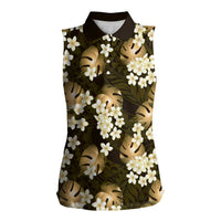 Gold Tropical Hawaii Women Sleeveless Polo Shirt Seamless Monstera Plumeria Hawaiian Pattern LT14 Female Gold - Polynesian Pride