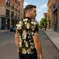 Gold Tropical Hawaii Zipper Polo Shirt Seamless Monstera Plumeria Hawaiian Pattern - Polynesian Pride
