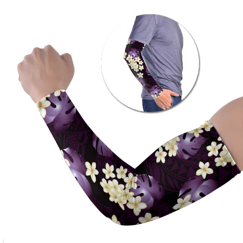 Purple Tropical Hawaii Arm Sleeves Seamless Monstera Plumeria Hawaiian Pattern LT14 Set of 2 Purple - Polynesian Pride