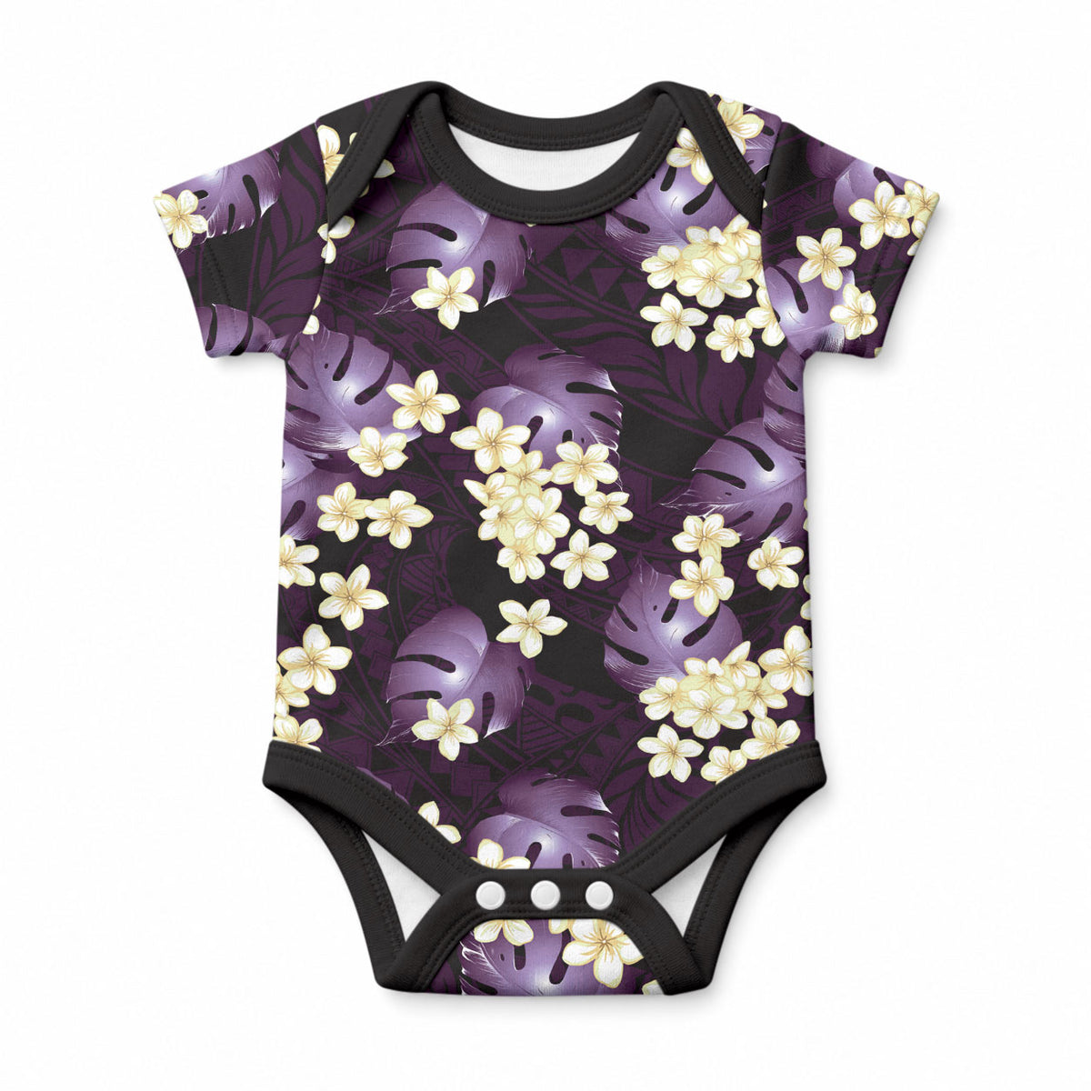 Purple Tropical Hawaii Baby Onesie Seamless Monstera Plumeria Hawaiian Pattern