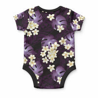 Purple Tropical Hawaii Baby Onesie Seamless Monstera Plumeria Hawaiian Pattern