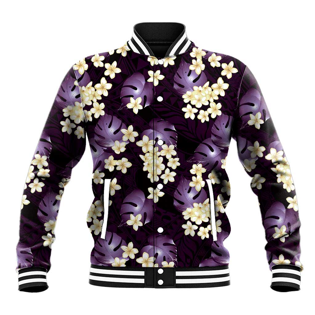 Purple Tropical Hawaii Baseball Jacket Seamless Monstera Plumeria Hawaiian Pattern LT14 Unisex Purple - Polynesian Pride