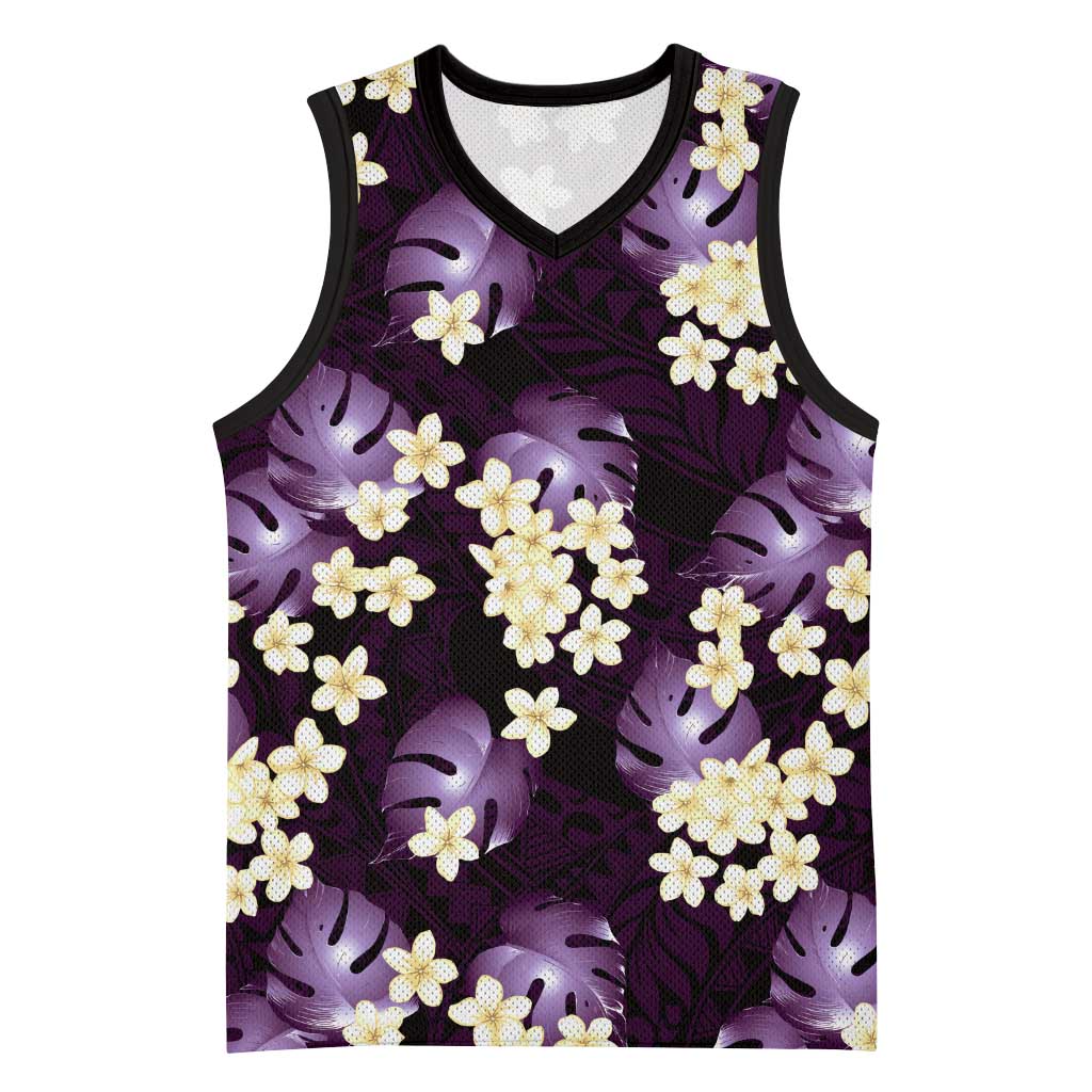 Purple Tropical Hawaii Basketball Jersey Seamless Monstera Plumeria Hawaiian Pattern LT14 Unisex Purple - Polynesian Pride