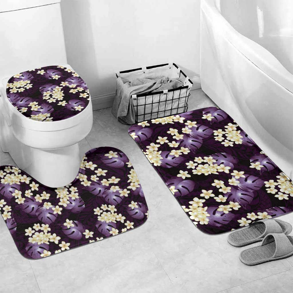 Purple Tropical Hawaii Bathroom Set Seamless Monstera Plumeria Hawaiian Pattern - Polynesian Pride