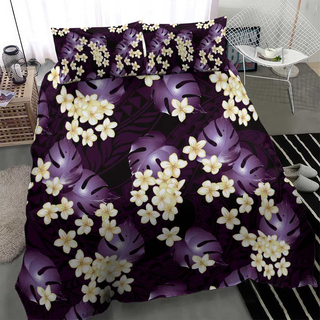 Purple Tropical Hawaii Bedding Set Seamless Monstera Plumeria Hawaiian Pattern - Polynesian Pride