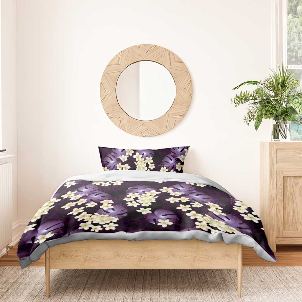 Purple Tropical Hawaii Bedding Set Seamless Monstera Plumeria Hawaiian Pattern - Polynesian Pride