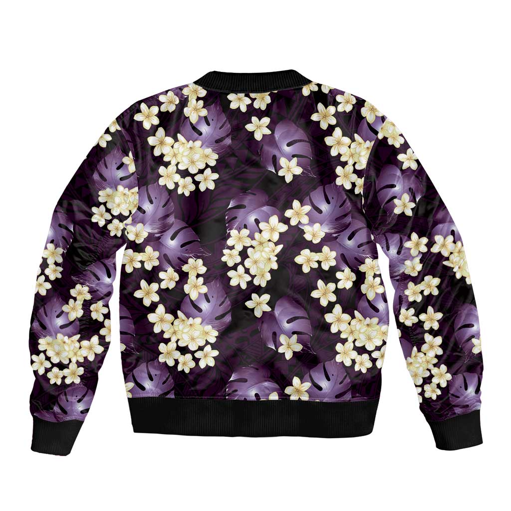 Purple Tropical Hawaii Bomber Jacket Seamless Monstera Plumeria Hawaiian Pattern LT14 - Polynesian Pride
