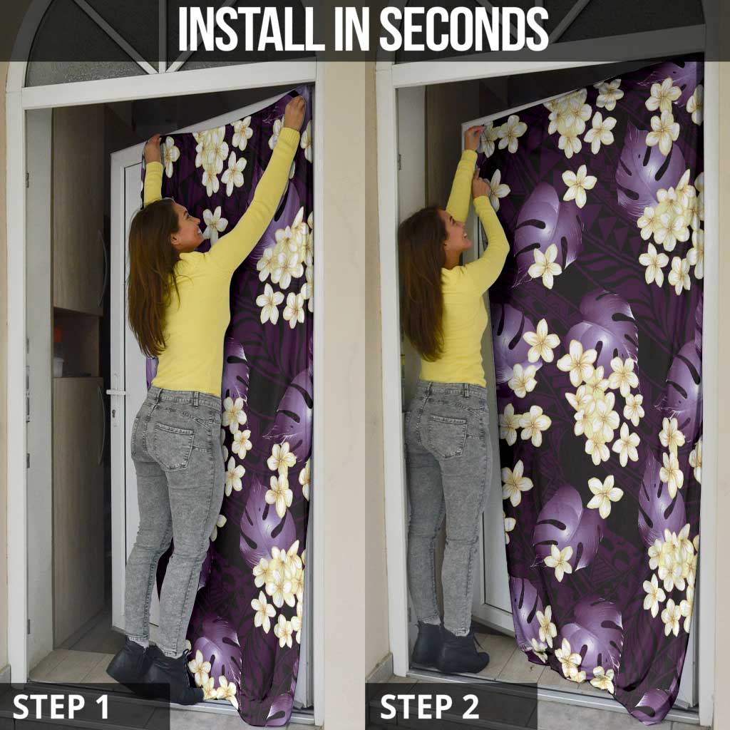Purple Tropical Hawaii Door Cover Seamless Monstera Plumeria Hawaiian Pattern - Polynesian Pride