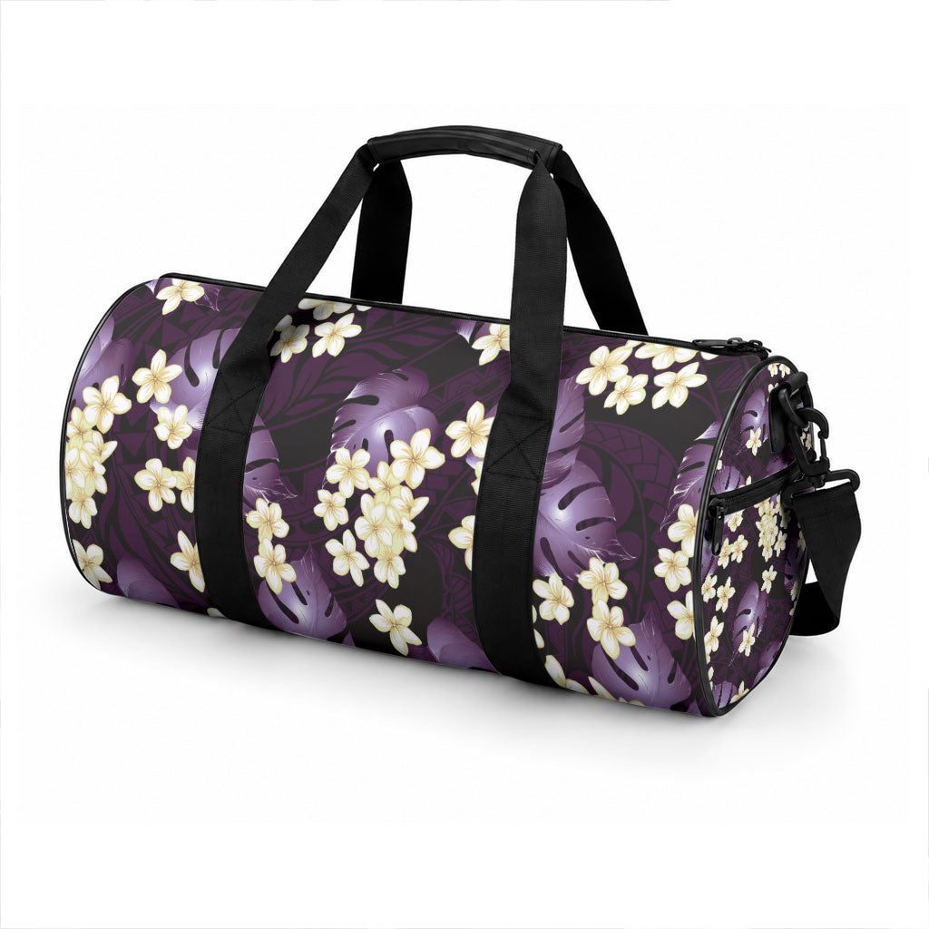 Purple Tropical Hawaii Duffle Bag Seamless Monstera Plumeria Hawaiian Pattern