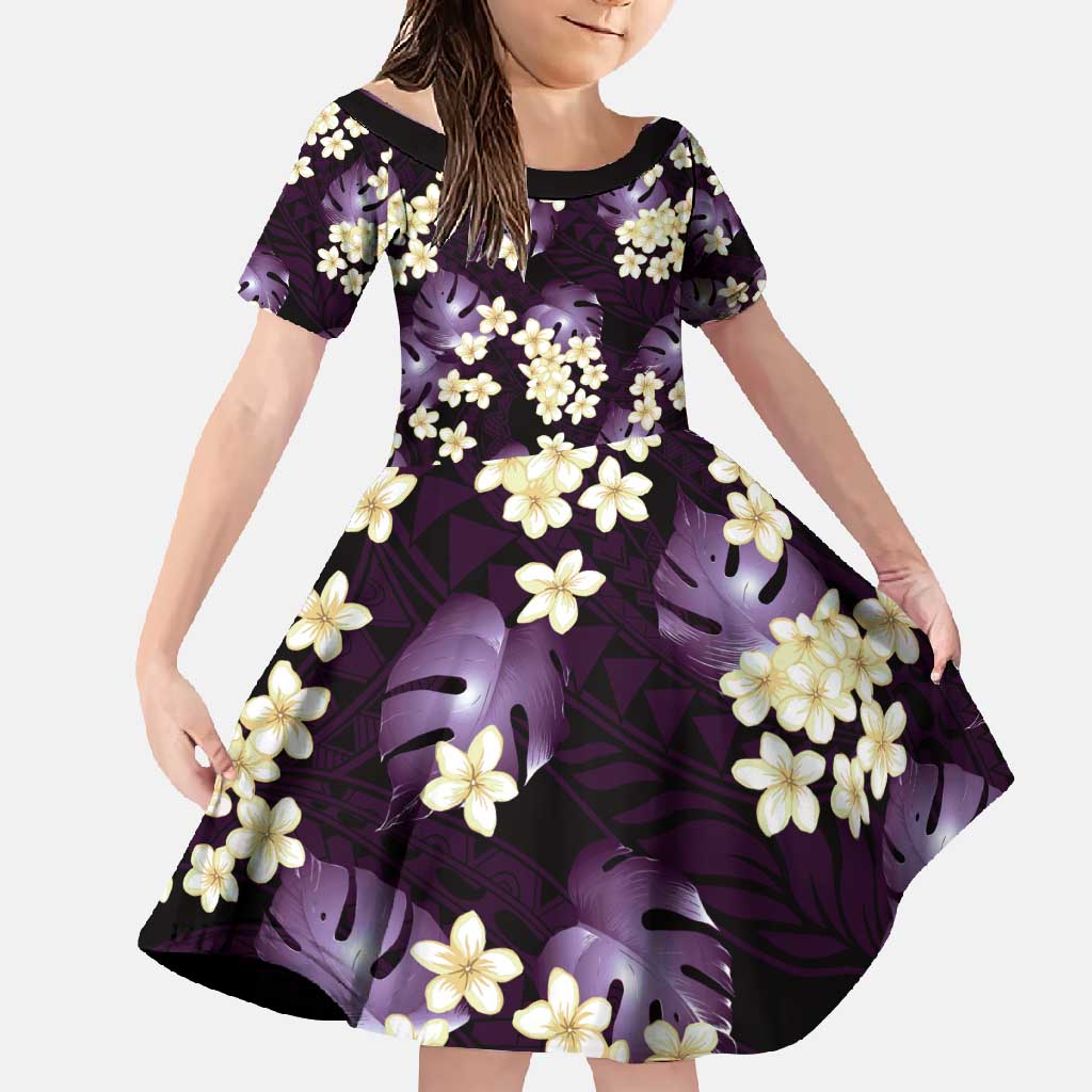 Purple Tropical Hawaii Family Matching Long Sleeve Bodycon Dress and Hawaiian Shirt Seamless Monstera Plumeria Hawaiian Pattern - Polynesian Pride