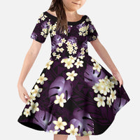 Purple Tropical Hawaii Family Matching Off The Shoulder Long Sleeve Dress and Hawaiian Shirt Seamless Monstera Plumeria Hawaiian Pattern - Polynesian Pride