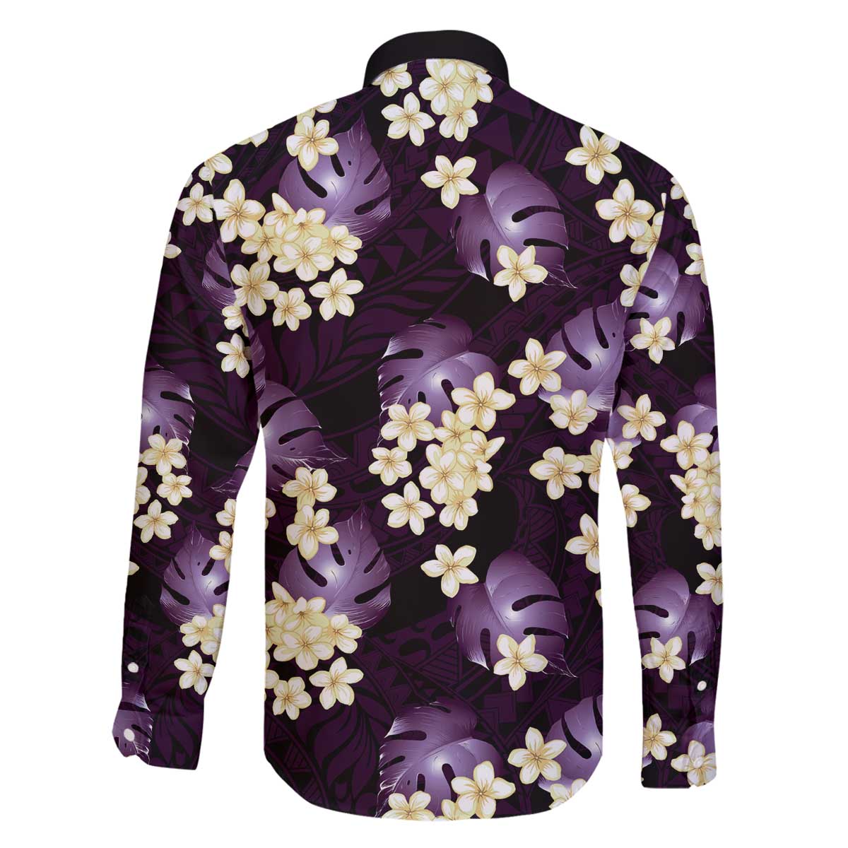 Purple Tropical Hawaii Family Matching Off The Shoulder Long Sleeve Dress and Hawaiian Shirt Seamless Monstera Plumeria Hawaiian Pattern - Polynesian Pride