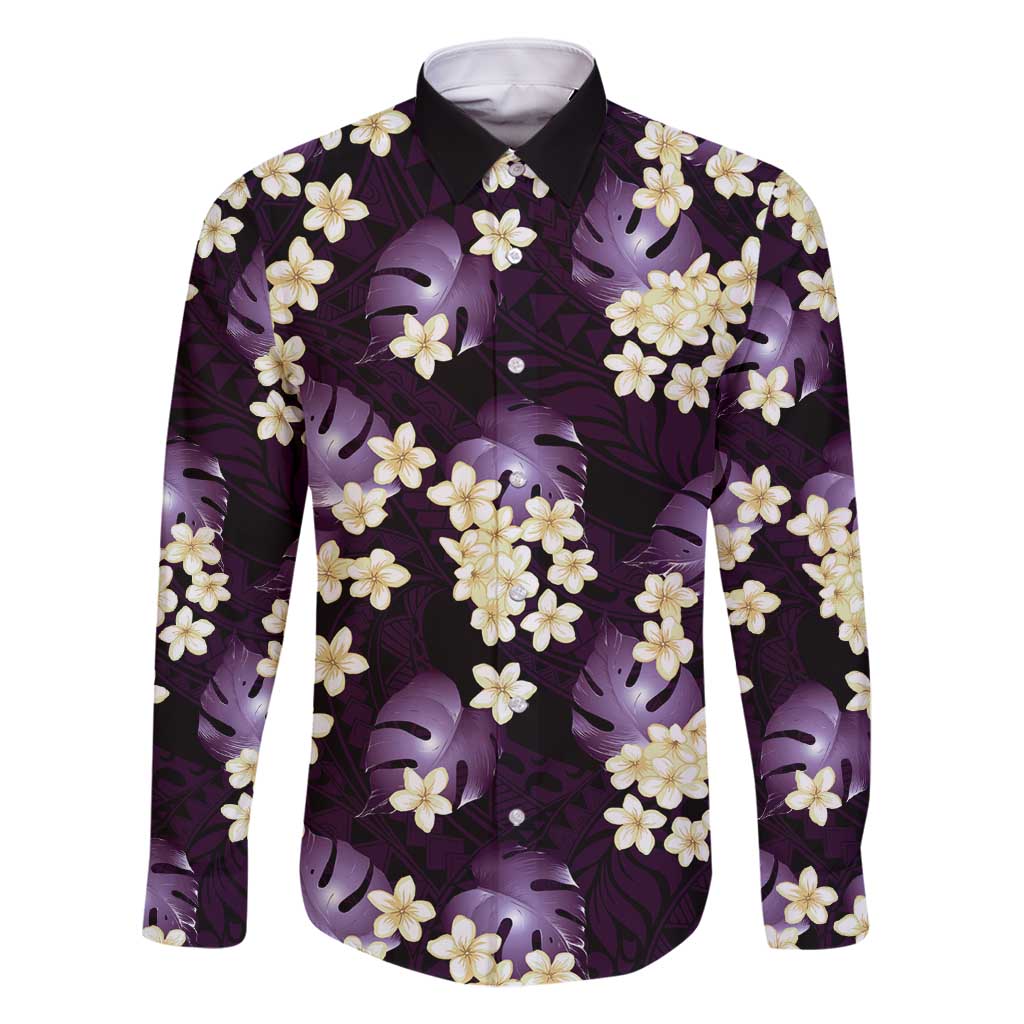 Purple Tropical Hawaii Family Matching Off Shoulder Maxi Dress and Hawaiian Shirt Seamless Monstera Plumeria Hawaiian Pattern - Polynesian Pride
