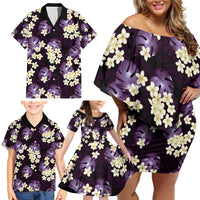 Purple Tropical Hawaii Family Matching Off Shoulder Short Dress and Hawaiian Shirt Seamless Monstera Plumeria Hawaiian Pattern - Polynesian Pride
