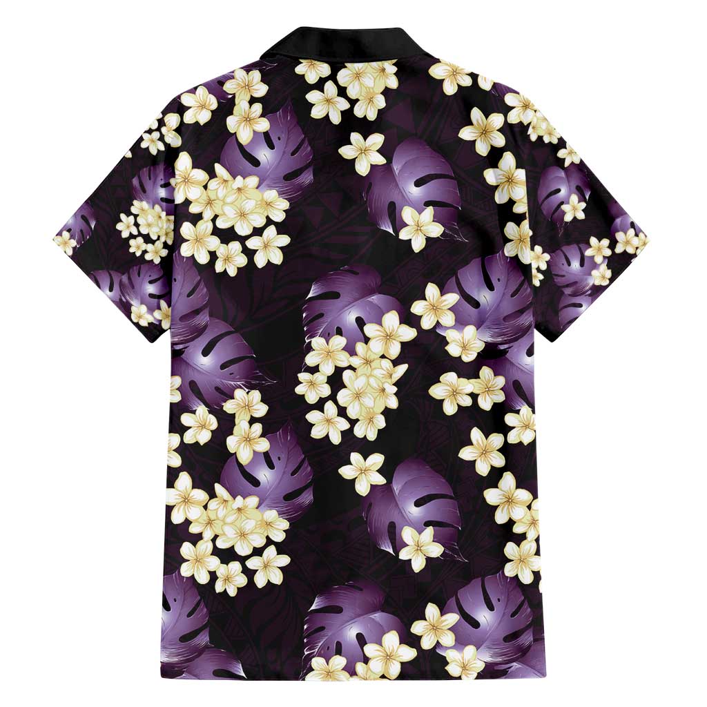 Purple Tropical Hawaii Family Matching Short Sleeve Bodycon Dress and Hawaiian Shirt Seamless Monstera Plumeria Hawaiian Pattern - Polynesian Pride