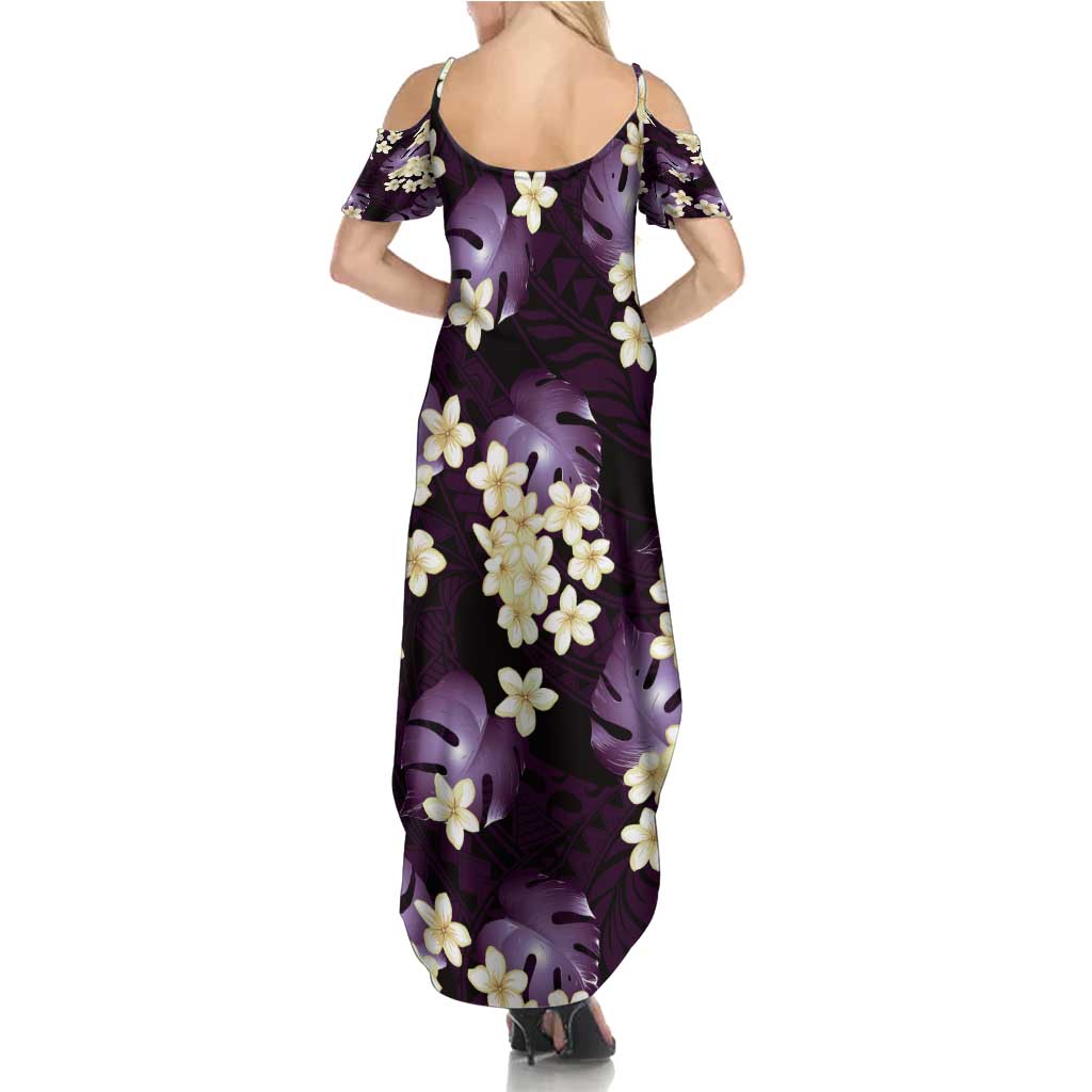 Purple Tropical Hawaii Family Matching Summer Maxi Dress and Hawaiian Shirt Seamless Monstera Plumeria Hawaiian Pattern - Polynesian Pride