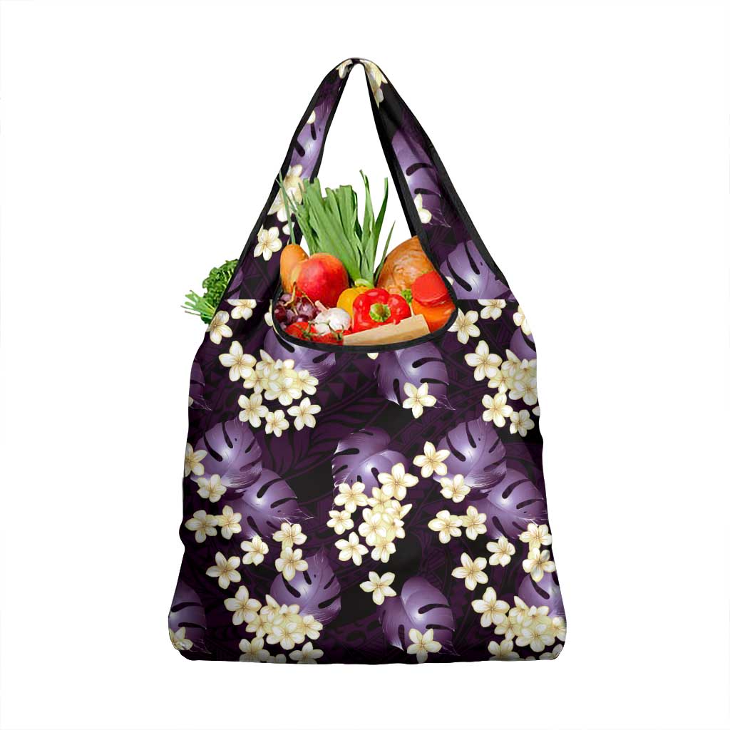Purple Tropical Hawaii Grocery Bag Seamless Monstera Plumeria Hawaiian Pattern - Polynesian Pride