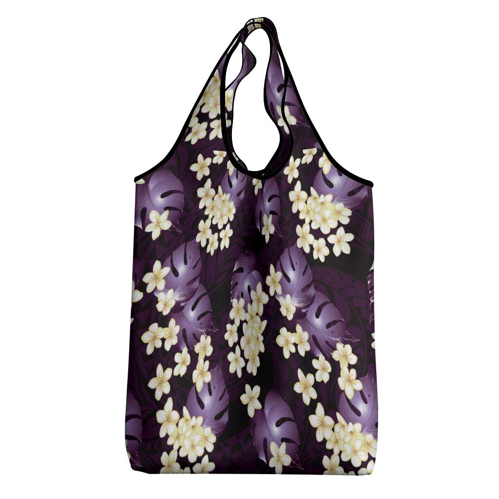 Purple Tropical Hawaii Grocery Bag Seamless Monstera Plumeria Hawaiian Pattern - Polynesian Pride