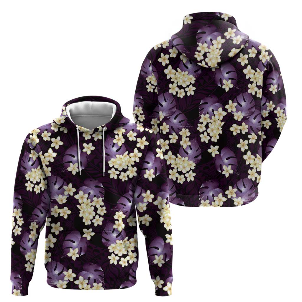 Purple Tropical Hawaii Hoodie Seamless Monstera Plumeria Hawaiian Pattern - Polynesian Pride