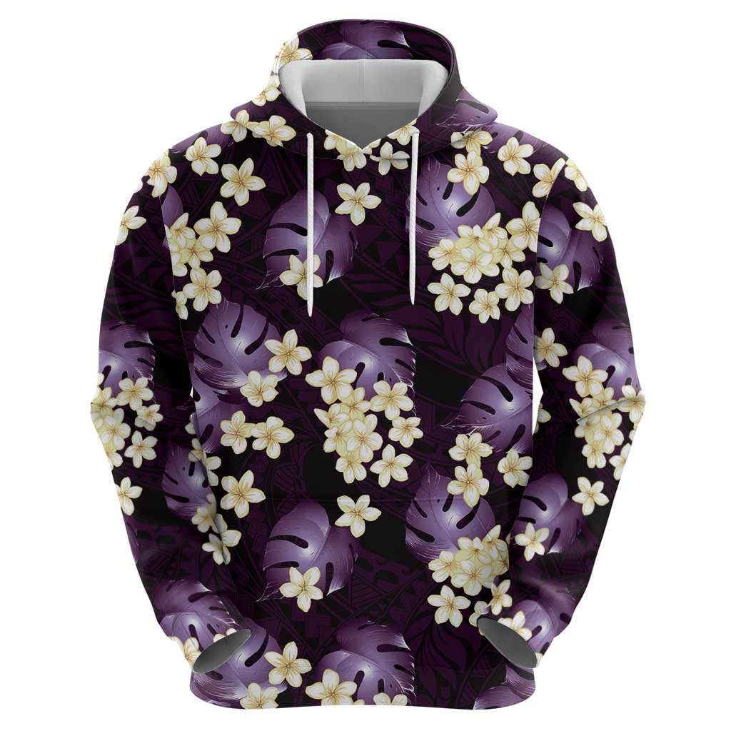 Purple Tropical Hawaii Hoodie Seamless Monstera Plumeria Hawaiian Pattern - Polynesian Pride